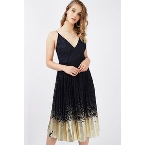 Topshop Gold Foil Hem Midi Dress